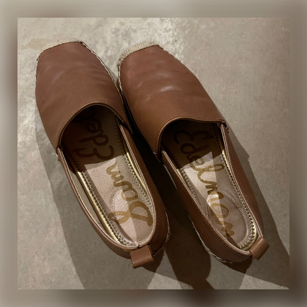 ☘️ SAM EDELMAN Tan Leather Flat Espadrilles